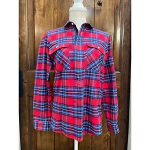 J Crew Mercantile Women’s 1/2 Zip Red/Blue Flannel Shacket Size XSmall.